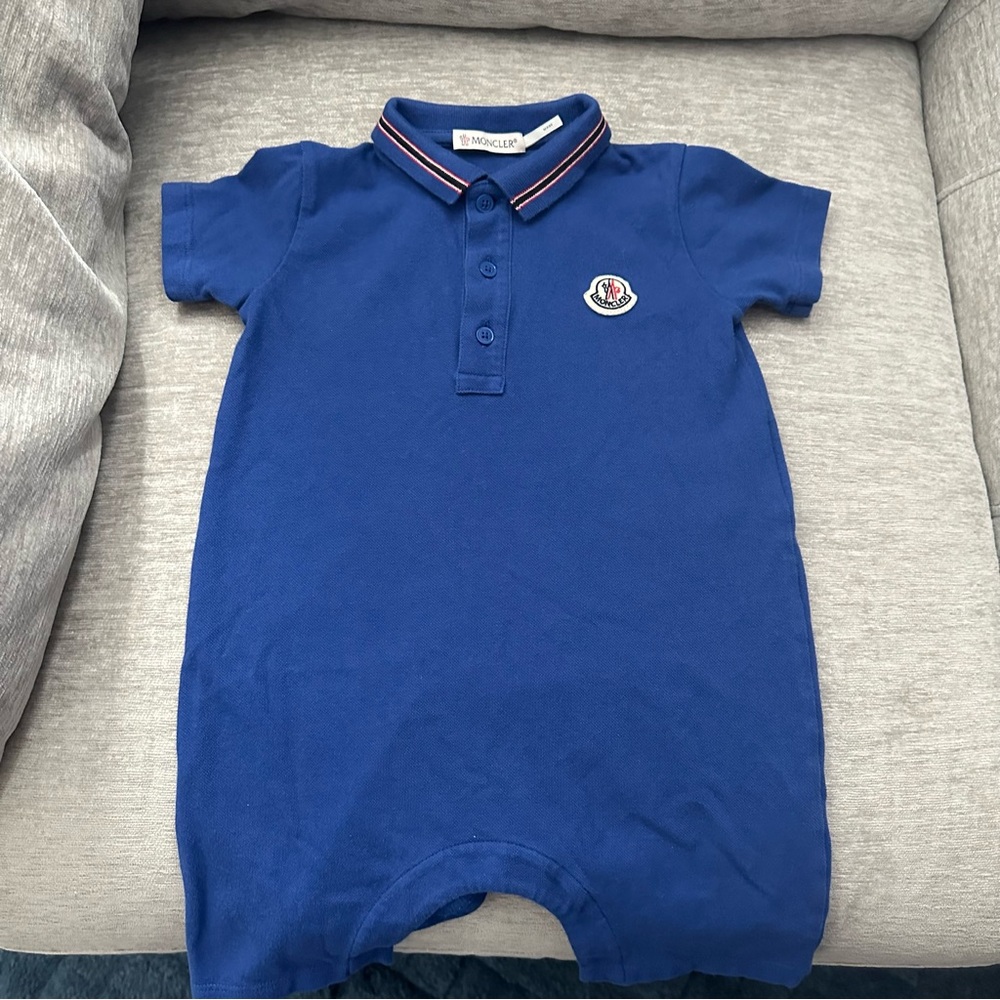 Authentic Moncler Royal Blue Polo Romper One-Piece with Contrast Trim